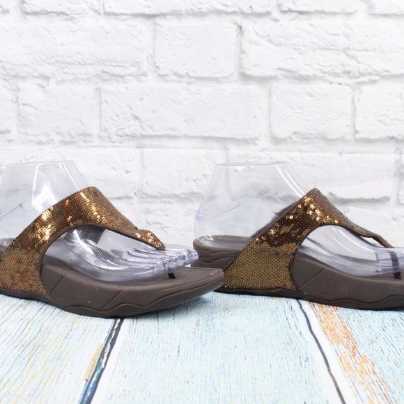 *Fitflop Electra Bronze Sequined Comfort Slip on Thong Sandals Size US 5 - Picture 3 of 8